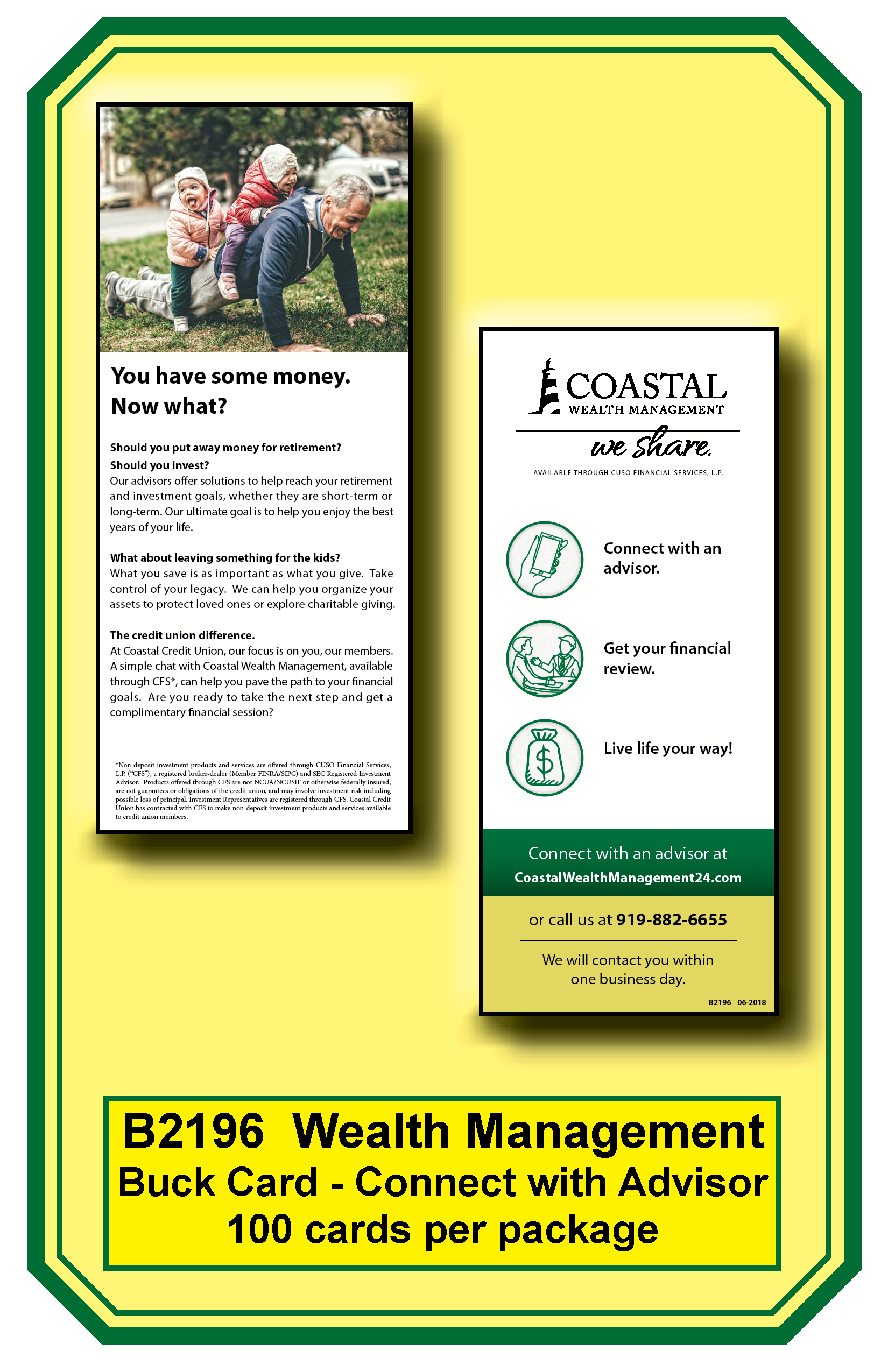 Wealth Management-You Have Some Money buck card **<b> Order By: Pack of 100 cards</b>